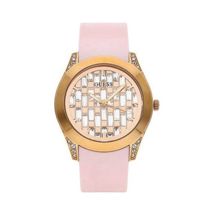 Guess Clarity Gold Dial Pink Silicone Strap Watch for Women - GW0109L2 Authentic Buy Shop Now