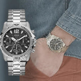 Guess Commander Chronograph Black Dial Silver Steel Strap Watch for Men - GW0056G1 Authentic Buy Shop Now
