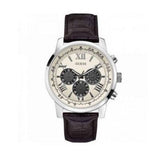 Guess Chronograph Quartz White Dial Brown Leather Strap Watch For Men - W0380G1 Authentic Buy Shop Now