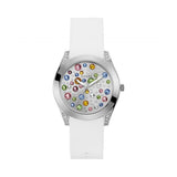 Guess Wanderlust Crystals Silver Dial White Rubber Strap Watch For Women - W1059L3 Authentic Buy Shop Now