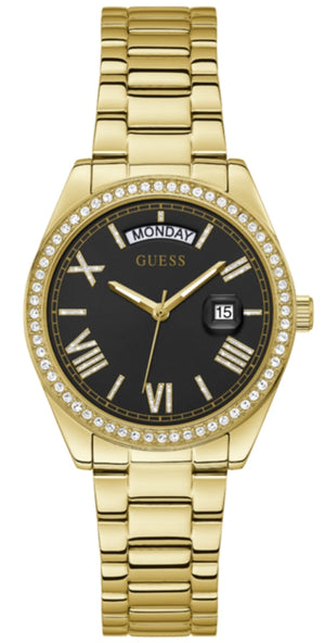 Guess Luna Diamonds Black Dial Gold Steel Strap Watch for Women - GW0307L2 Authentic Buy Shop Now