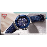 Guess Rigor Multifunction Chronograph Blue Dial Blue Leather Strap Watch For Men - W0040G7 Authentic Buy Shop Now