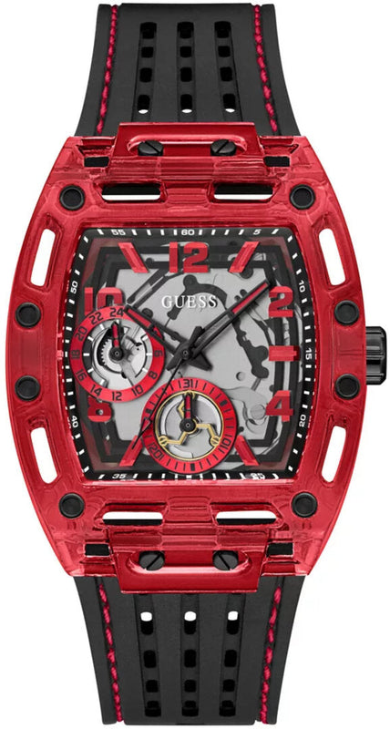 Guess Phoenix Multifunction Analog Red Dial Black Silicone Strap Watch For Men - GW0499G4 Authentic Buy Shop Now