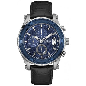 Guess Pinnacle Chronograph Quartz Blue Dial Black Leather Strap Watch For Men - W0673G4 Authentic Buy Shop Now