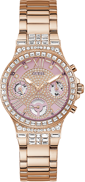 Guess Glitz Multi Function Diamonds Pink Dial Rose Gold Steel Strap Watch for Women - GW0320L6 Authentic Buy Shop Now