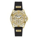 Guess Queen Quartz Gold Dial Black Silicone Strap Watch For Women - GW0536L3 Authentic Buy Shop Now