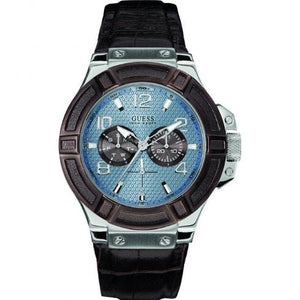 Guess Rigor Analogue Quartz Blue Dial Brown Leather Strap Watch For Men - W0040G10 Authentic Buy Shop Now
