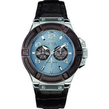 Guess Rigor Analogue Quartz Blue Dial Brown Leather Strap Watch For Men - W0040G10 Authentic Buy Shop Now