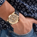 Guess Tailor Gold Dial Black Leather Strap Watch for Men - GW0389G2 Authentic Buy Shop Now