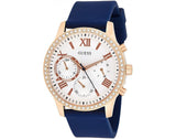 Guess Solar White Rose Gold Dial Blue Rubber Strap Watch For Women - W1135L3 Authentic Buy Shop Now