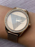 Guess Tri Glitz Quartz Diamonds Rose Gold Dial Rose Gold Mesh Bracelet Watch For Women - W1142L4 Authentic Buy Shop Now