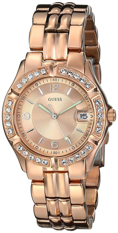 Guess Crystal Diamonds Rose Gold Dial Rose Gold Steel Strap Watch For Women - W11069L1 Authentic Buy Shop Now