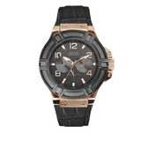 Guess Rigor Analog Black Dial Black Leather Strap Watch For Men - W0040G5 Authentic Buy Shop Now