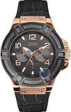 Guess Rigor Analog Black Dial Black Leather Strap Watch For Men - W0040G5 Authentic Buy Shop Now