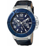 Guess Rigor Multifunction Chronograph Blue Dial Blue Leather Strap Watch For Men - W0040G7 Authentic Buy Shop Now