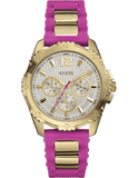 Guess Intrepid White Dial Two Tone Silicon Strap Watch For Women - W0325L3 Authentic Buy Shop Now