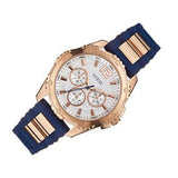 Guess Interpid White & Rose Gold Dial Blue Silicone Strap Watch For Women - W0325L8 Authentic Buy Shop Now