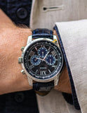 Guess Horizon Chronograph Quartz Black Dial Blue Leather Strap Watch For Men - W0380G3 Authentic Buy Shop Now