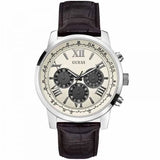 Guess Chronograph Quartz White Dial Brown Leather Strap Watch For Men - W0380G1 Authentic Buy Shop Now