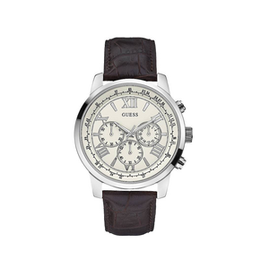 Guess Horizon Chronograph White Dial Brown Leather Strap Watch For Men - W0380G2 Authentic Buy Shop Now