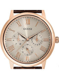Guess Wafer Quartz Beige Dial Brown Leather Strap Watch For Men - W0496G1 Authentic Buy Shop Now