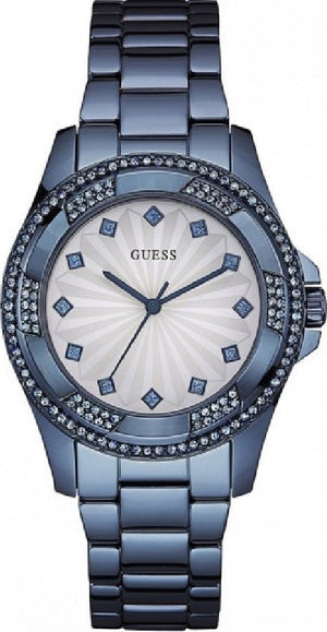 Guess Pinwheel Analog Silver Dial Blue Steel Strap Watch for Women - W0702L1 Authentic Buy Shop Now