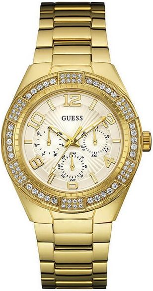 Guess Luna Diamonds White Dial Gold Steel Strap Watch for Women - W0729L2 Authentic Buy Shop Now