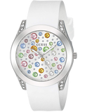 Guess Wanderlust Crystals Silver Dial White Rubber Strap Watch for Women - W1059L1 Authentic Buy Shop Now