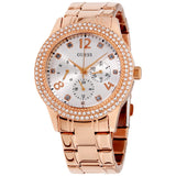 Guess Bedazzle Diamonds Silver Dial Rose Gold Steel Strap Watch For Women - W1097L3 Authentic Buy Shop Now