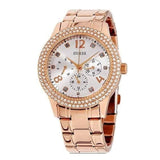 Guess Bedazzle Diamonds Silver Dial Rose Gold Steel Strap Watch For Women - W1097L3 Authentic Buy Shop Now