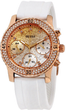 Guess Confetti Crystal Rose Gold Dial White Silicone Strap Watch For Women - W1098L5 Authentic Buy Shop Now