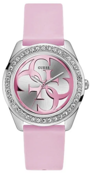 Guess G-Twist Diamonds Silver Dial Pink Rubber Strap Watch for Women - W1240L1 Authentic Buy Shop Now