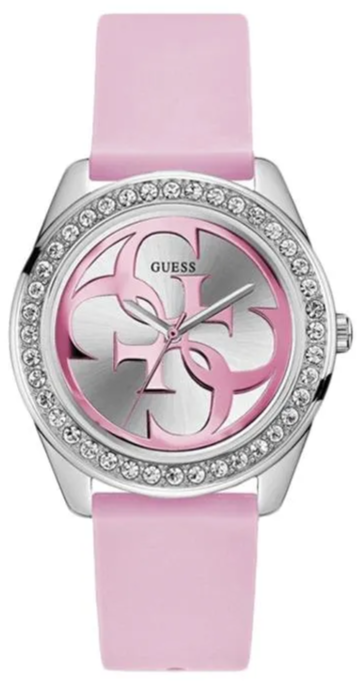 Guess G-Twist Diamonds Silver Dial Pink Rubber Strap Watch for Women - W1240L1 Authentic Buy Shop Now