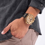 Guess King Quartz Crystals Gold Dial Black Silicone Strap Watch For Men - GW0537G2 Authentic Buy Shop Now