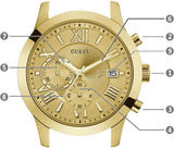 Guess Atlas Chronograph Gold Dial Gold Steel Strap Watch For Men - W0668G4 Authentic Buy Shop Now