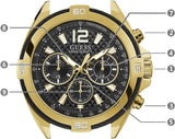 Guess Surge Chronograph Black Dial Gold Steel Strap Watch for Men - W1258G2 Authentic Buy Shop Now