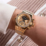 Guess Fusion Chronograph Gold Dial Gold Steel Strap Watch for Women - GW0552L2 Authentic Buy Shop Now