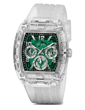Guess Phoenix Quartz Green Dial Transparent Silicone Strap Watch For Men - GW0499G8 Authentic Buy Shop Now