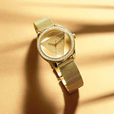 Guess Tri Glitz Quartz Diamonds Gold Dial Gold Mesh Bracelet Watch For Women - W1142L2 Authentic Buy Shop Now