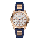 Guess Interpid White & Rose Gold Dial Blue Silicone Strap Watch For Women - W0325L8 Authentic Buy Shop Now
