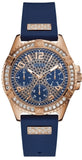 Guess Frontier DIamonds Gold Dial Blue Rubber Strap Watch For Women - W1160L3 Authentic Buy Shop Now