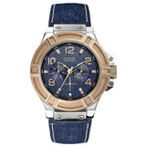 Guess Rigor Analog Blue Dial Blue Denim Strap Watch For Men - W0040G6 Authentic Buy Shop Now