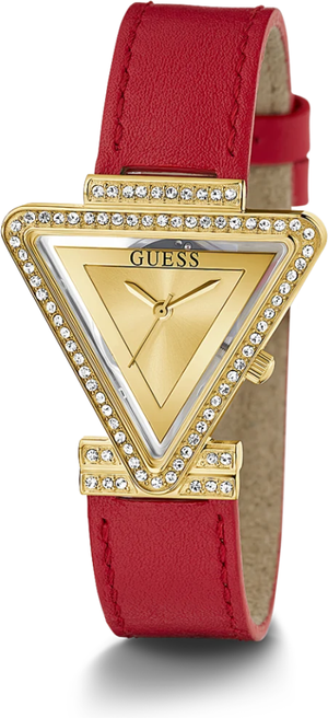 Guess Fame Quartz Gold Dial Red Leather Strap Watch For Women - GW0504L2 Authentic Buy Shop Now
