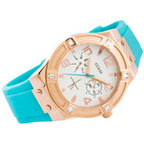 Guess Jet Setter White Dial Turquoise Silicone Strap Watch For Women - W0564L3 Authentic Buy Shop Now