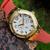 Guess Jet Setter Golden Dial Orange Rubber Watch For Women - W0564L2 Authentic Buy Shop Now