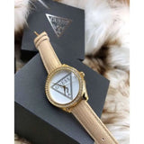 Guess Mini Triangle Quartz White Dial Gold Leather Strap Watch For Women - W70015l1 Authentic Buy Shop Now