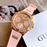 Guess Frontier Diamonds Rose Gold Dial Pink Rubber Strap Watch For Women - W1160L5 Authentic Buy Shop Now