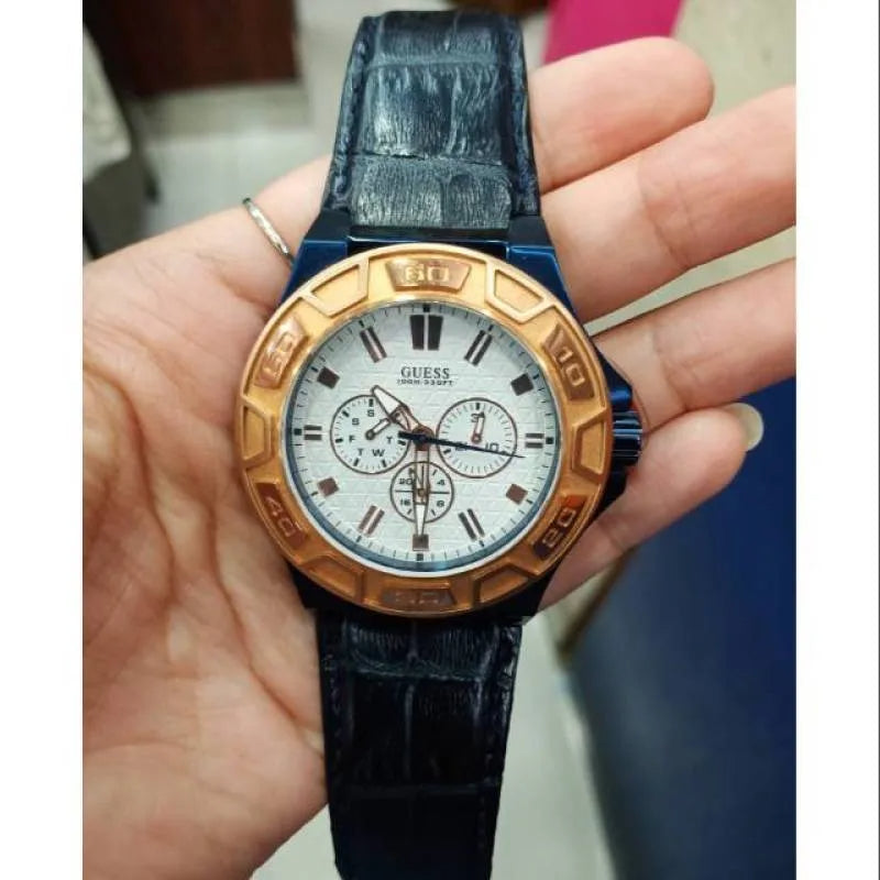 Guess Force Multi Function White Dial Blue Leather Strap Watch For Men - W0674G7 Authentic Buy Shop Now