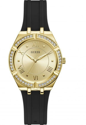 Guess Cosmo Diamonds Gold Dial Black Rubber Strap Watch for Women - GW0034L1 Authentic Buy Shop Now
