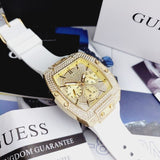 Guess Phoenix Multifunction Quartz Gold Dial White Silicon Strap Watch For Men - GW0048G3 Authentic Buy Shop Now